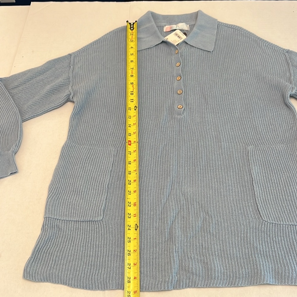 FREE PEOPLE BEACH RIBBED PICNIC SWEATER MINI DRESS  BLUE - Picture 12 of 16